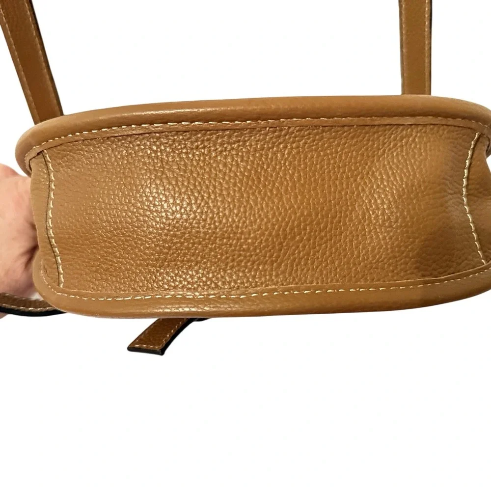 J. Jill Woven Straw Brown Leather‎ Crossbody Saddle Bag Summer Chic Straw Trend
